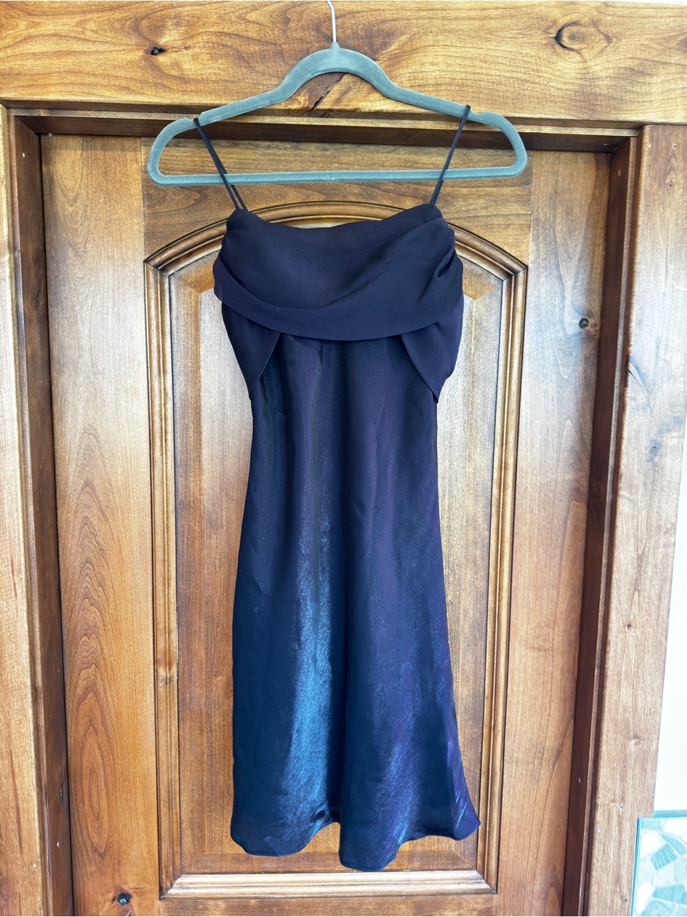 Vintage Betsy & Adam Purple Satin Cowl Neck Mini Dress